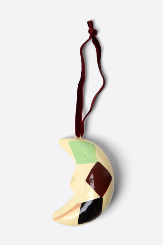 hand painted harlequin moon papier-mache decoration