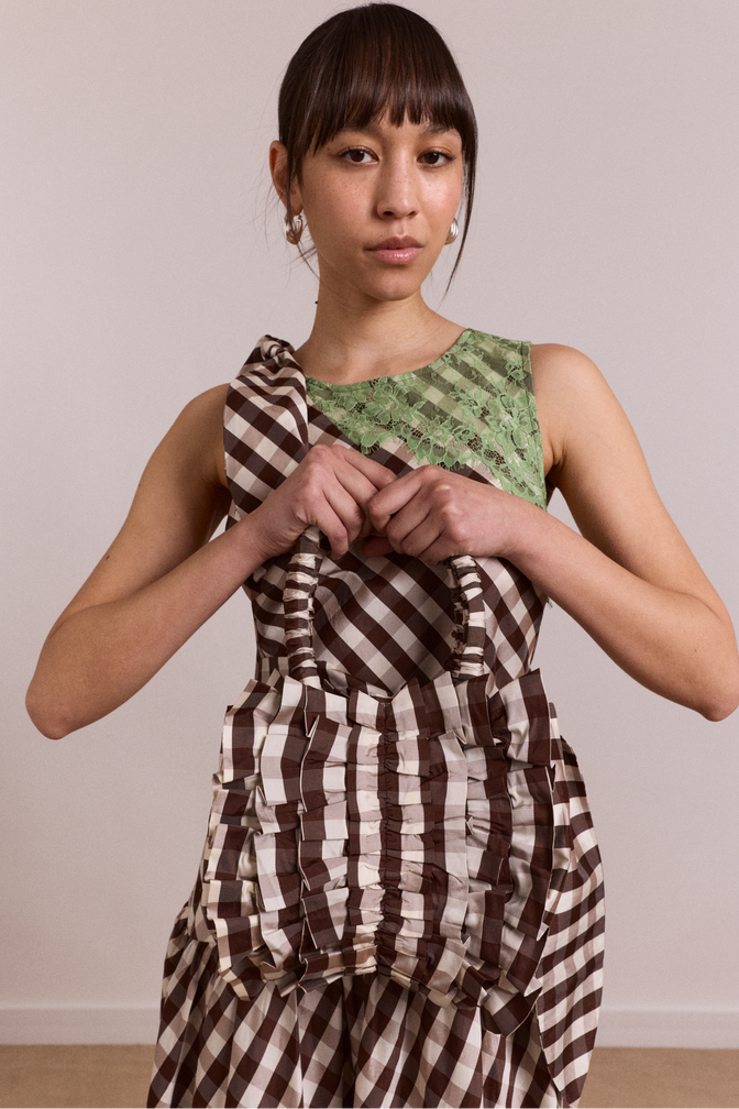 alani ruffle bag - choc & mint