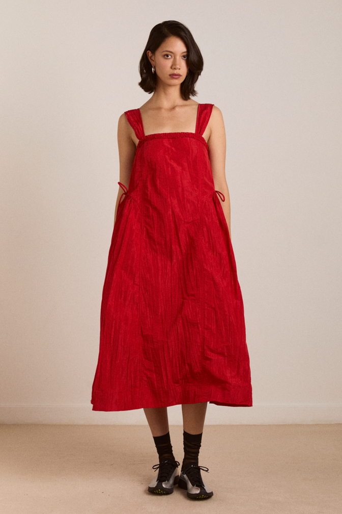 elina midi dress red tafetta