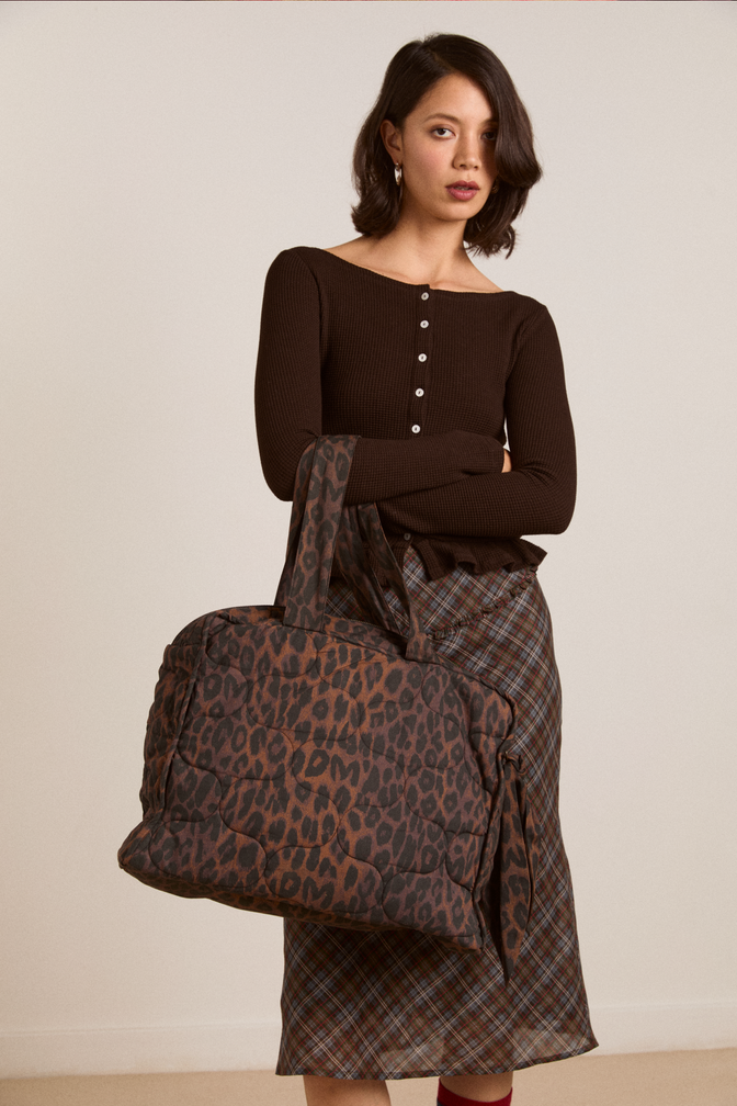dark leopard quilted tote bag