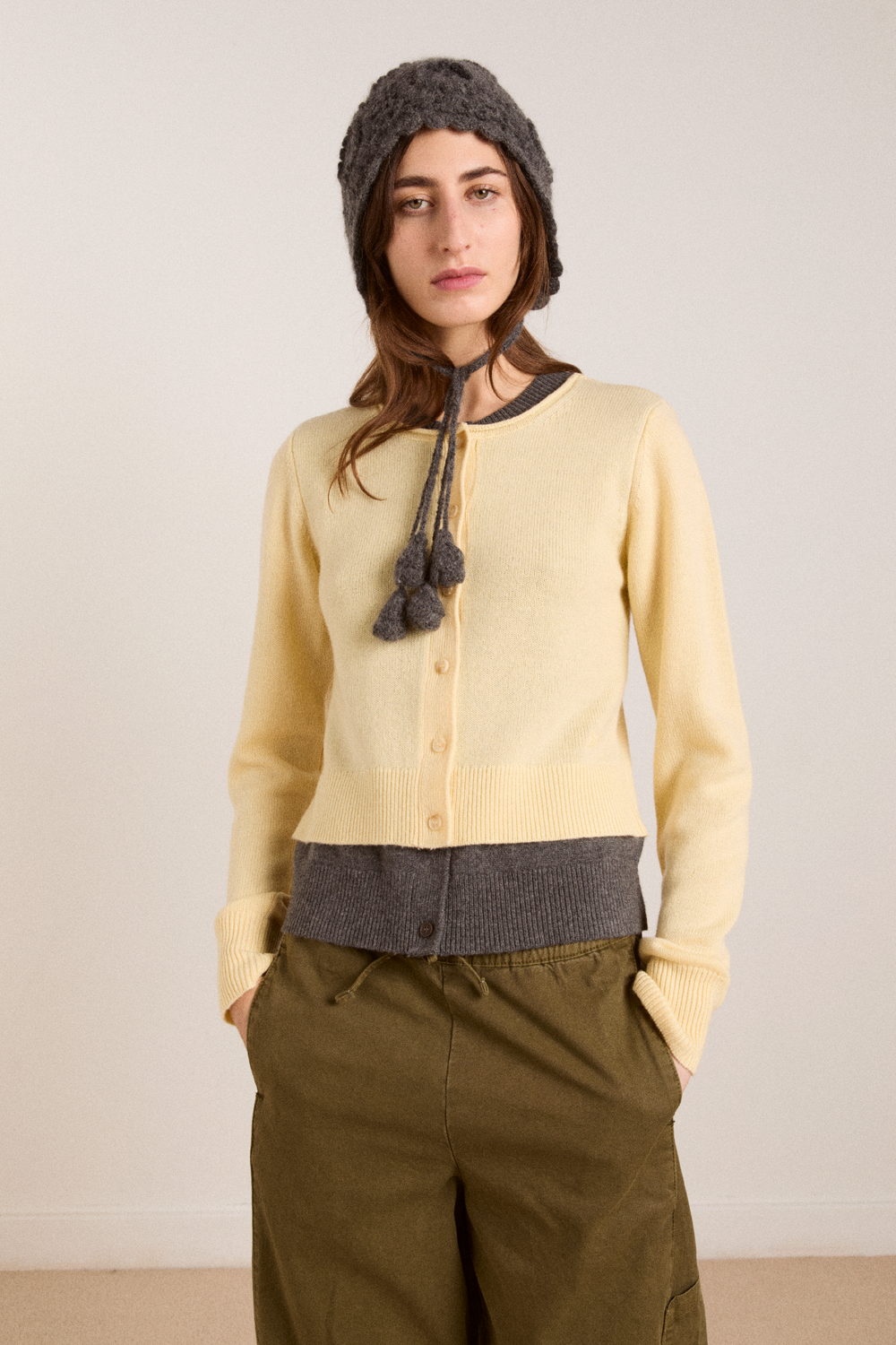 crochet bonnet - charcoal marl