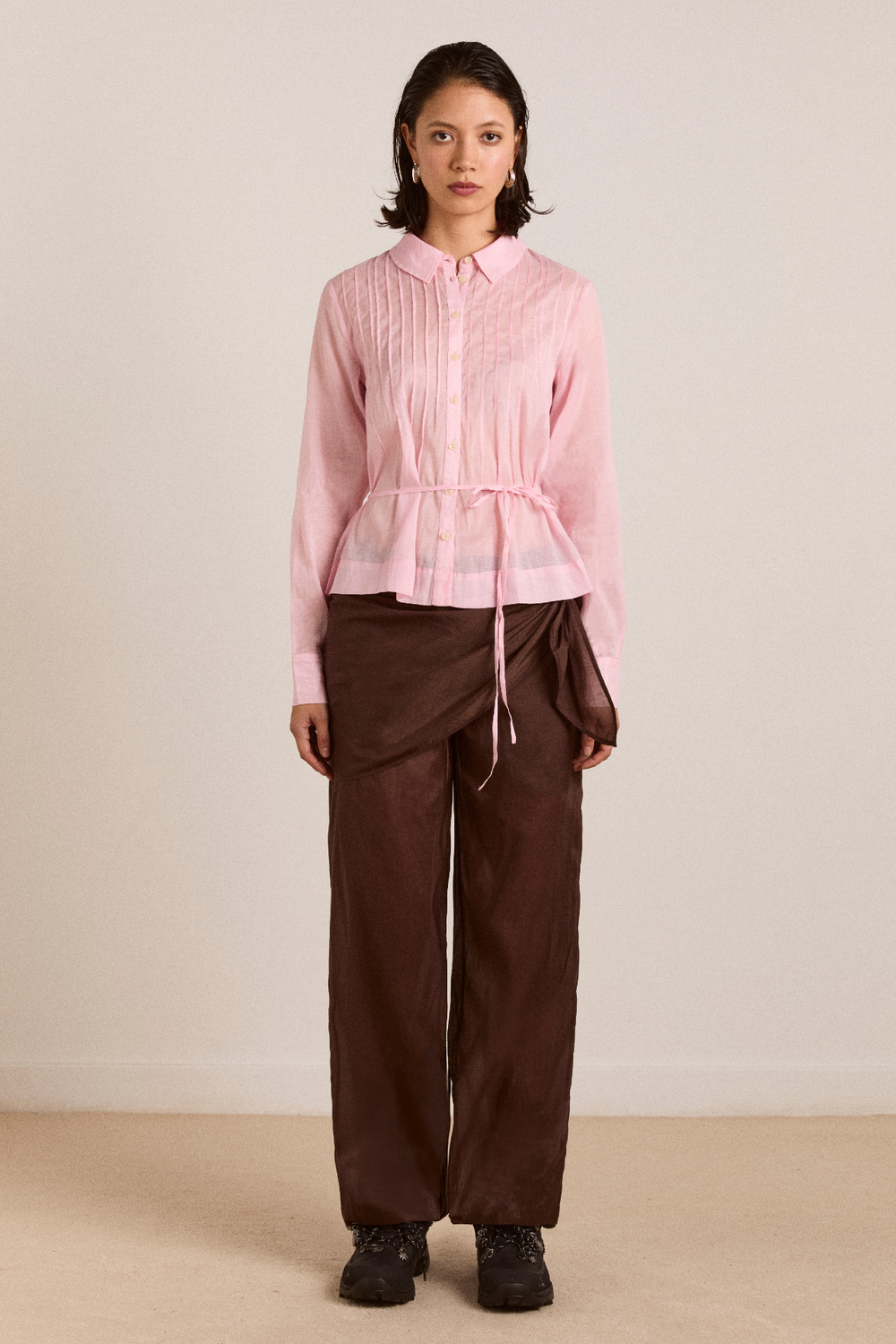wendy long sleeve sheer blouse - pale pink