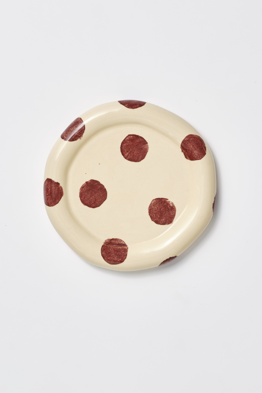 hand painted butter yellow burgundy spot saucer