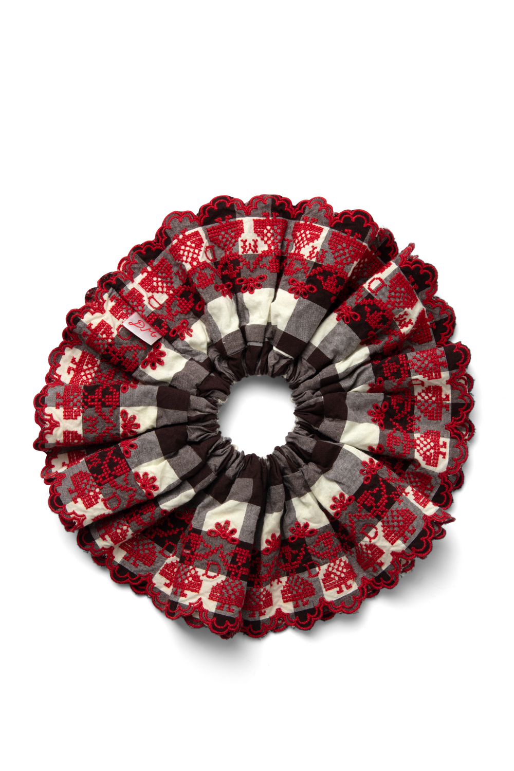 embroidered girls scrunchie - butter gingham