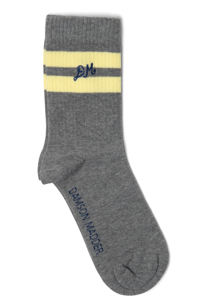 sporty calf socks - grey marl/ butter stripe