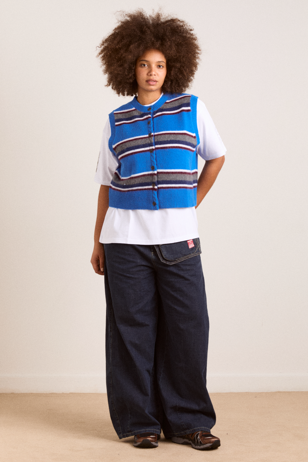 sofie merino wool vest - blue stripe