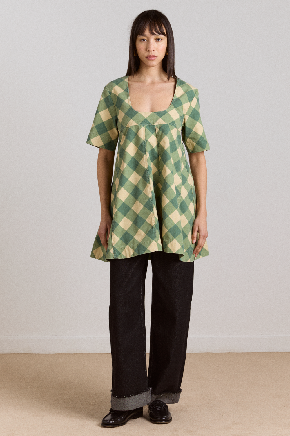 bridget mini dress - green butter gingham