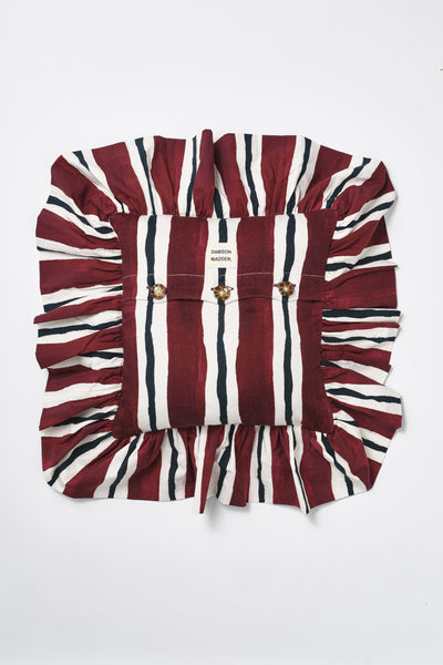 frilly cushion - burgundy stripe