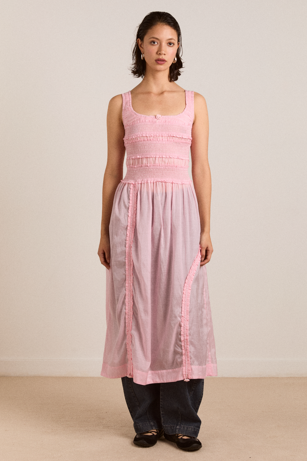 cynthia sheer midi dress - pale pink