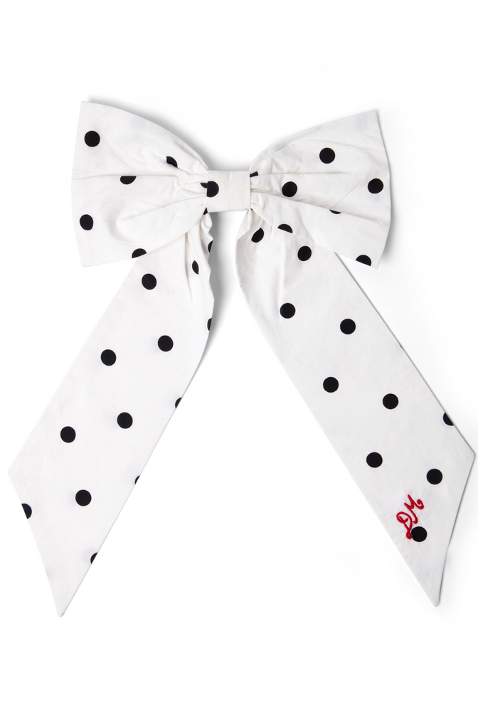 oversized bow clip - black & white spot