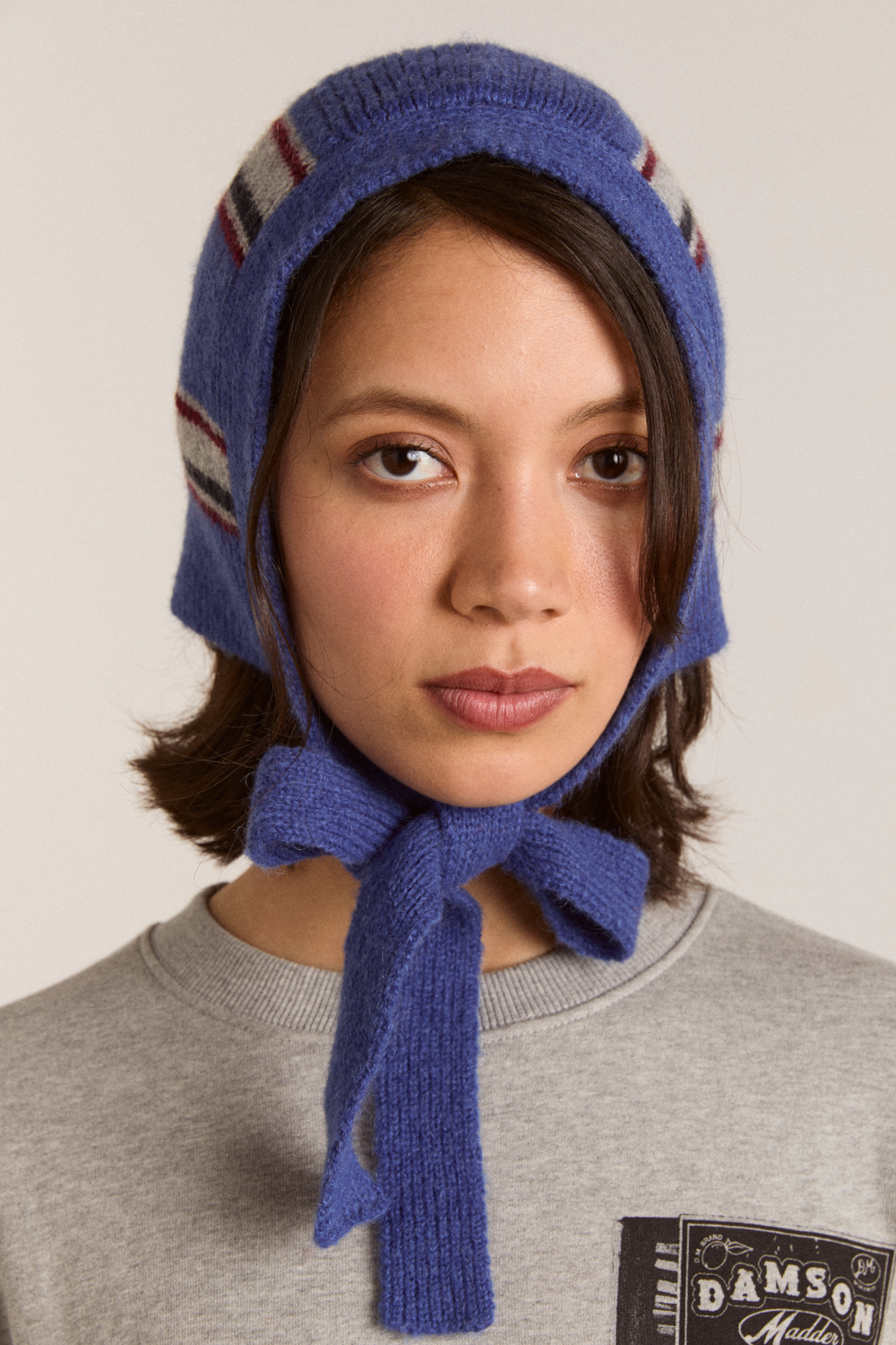 shrunken tie bonnet - blue stripe