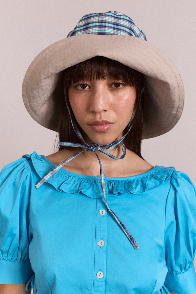 reversible sun hat - tomboy check & stone
