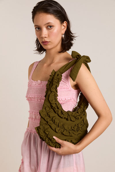 quinn ruffle bag - olive