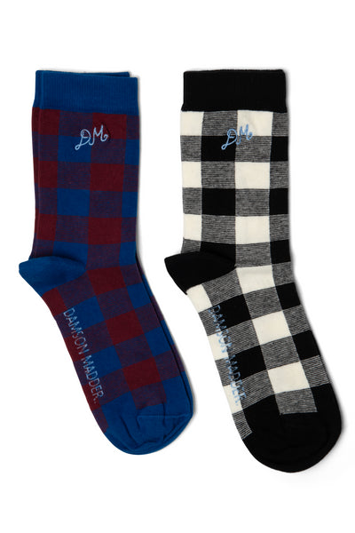 gingham calf length 2 pack socks - multi