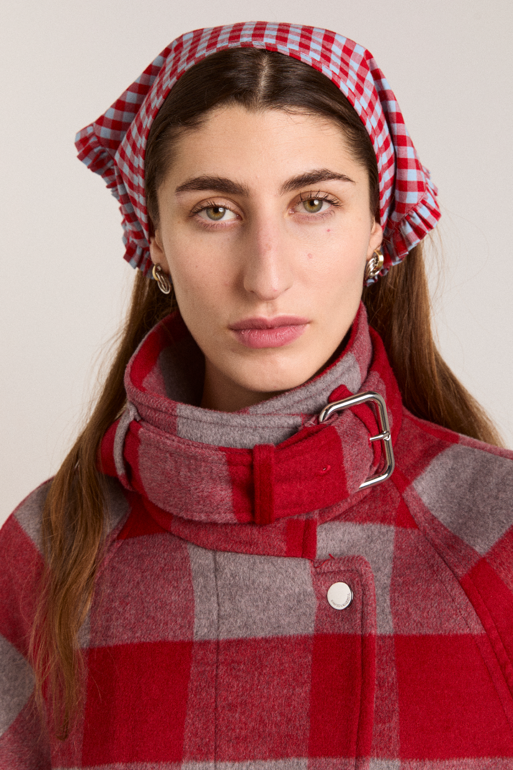 tie head scarf - red/blue gingham