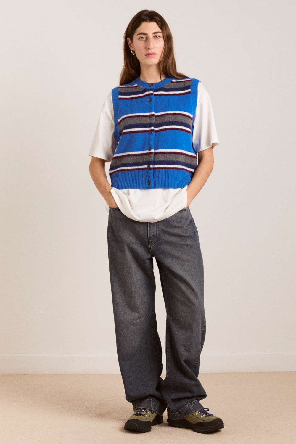 sofie merino wool vest - blue stripe