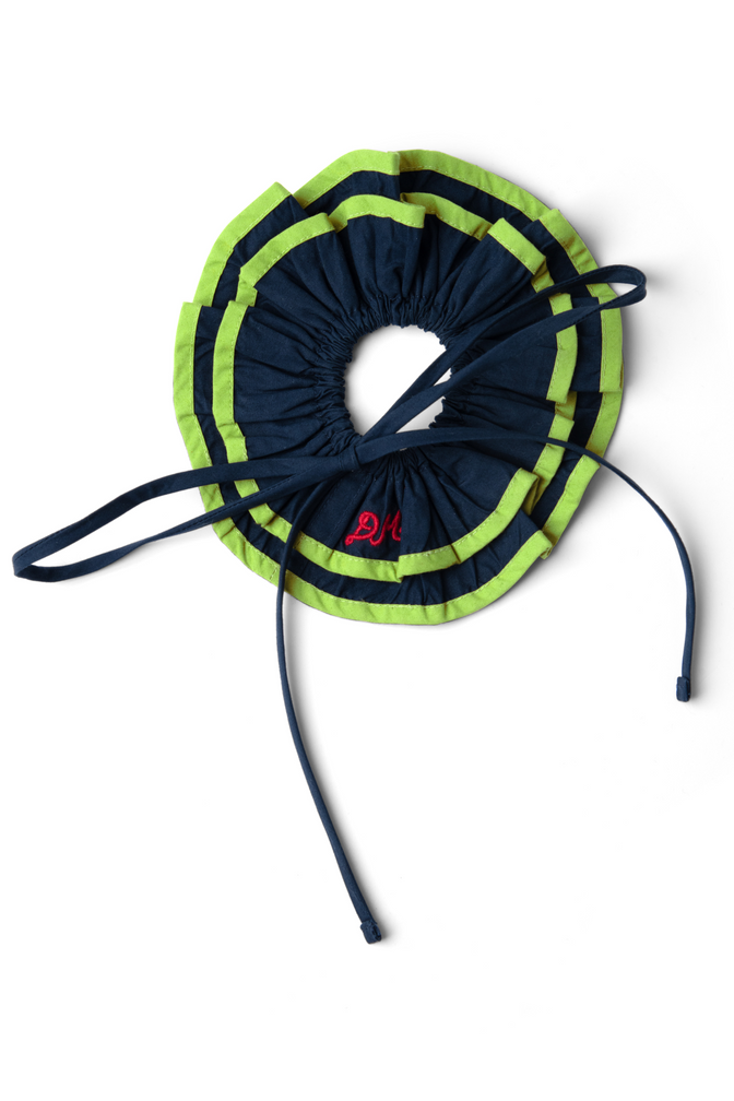 piping tie scrunchie - navy/lime