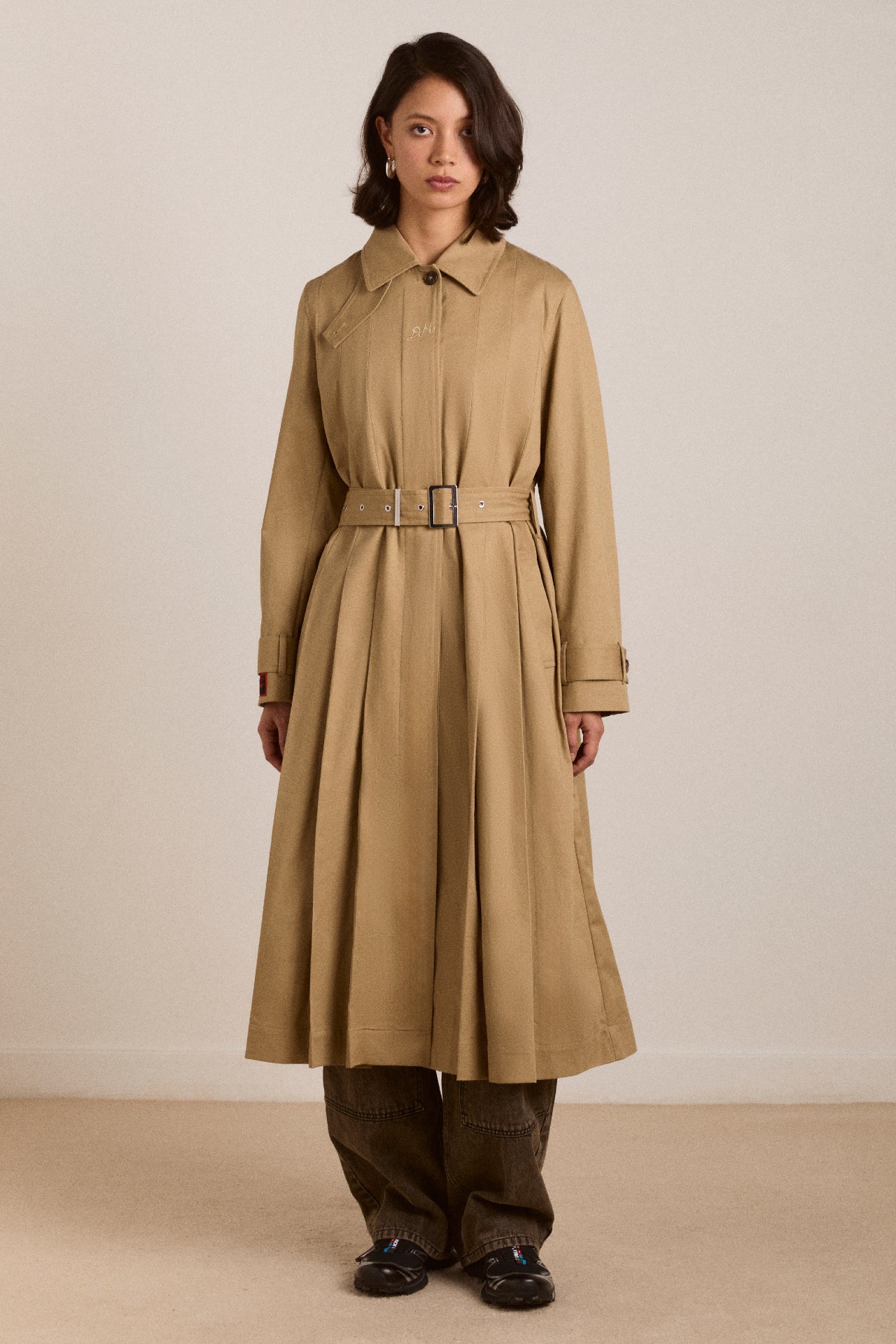 Sofia Pleated Trench - Light Stone – Damson Madder