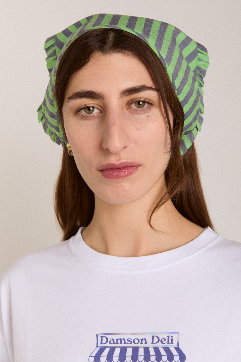 tie head scarf - navy/lime stripe