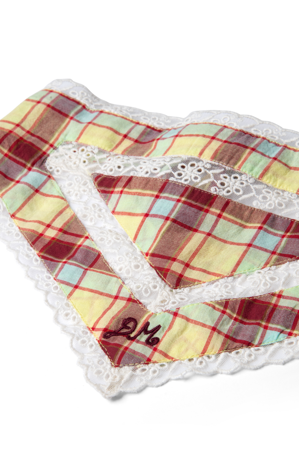 triangle headscarf with lace detail - celery check