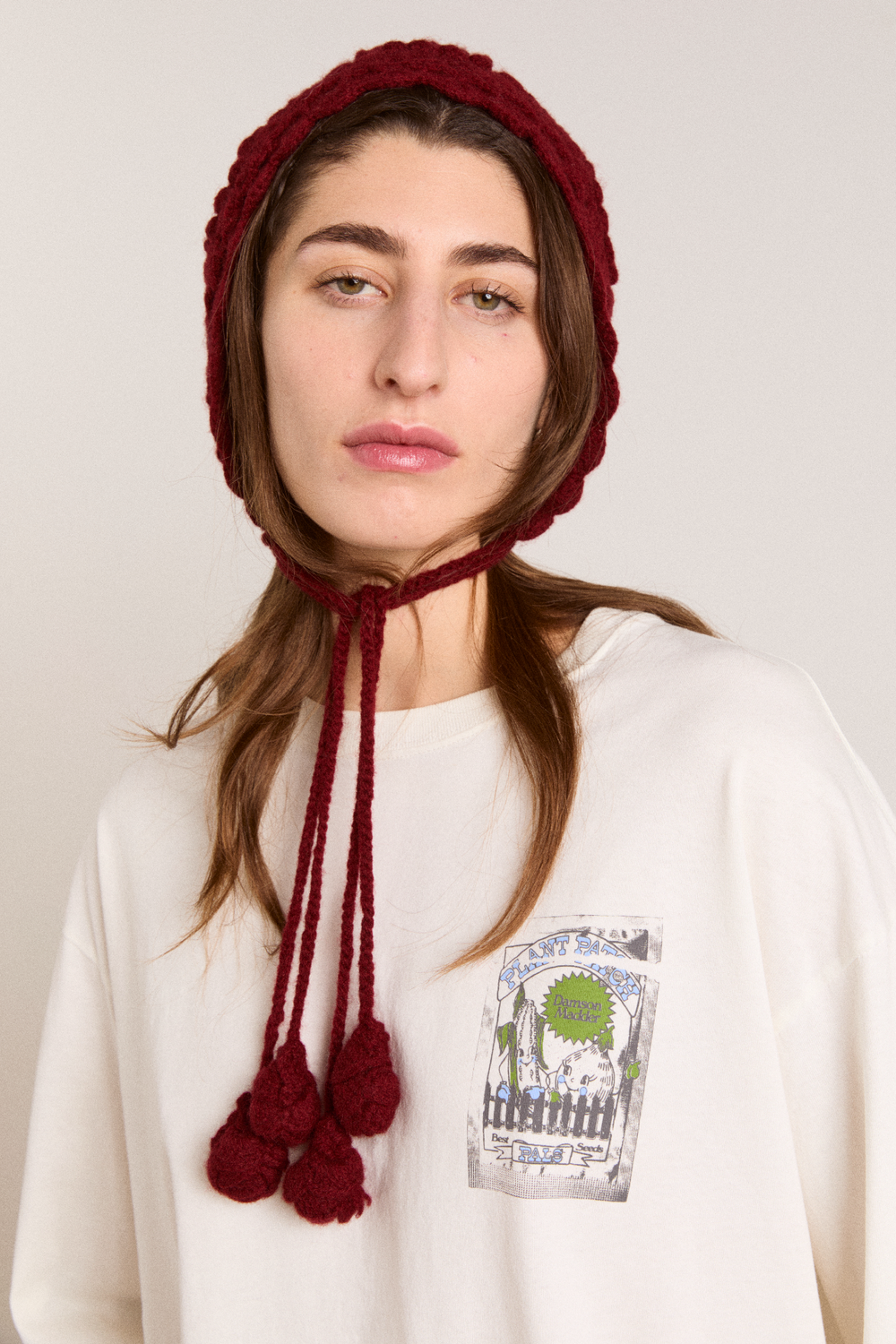 crochet bonnet - burgundy