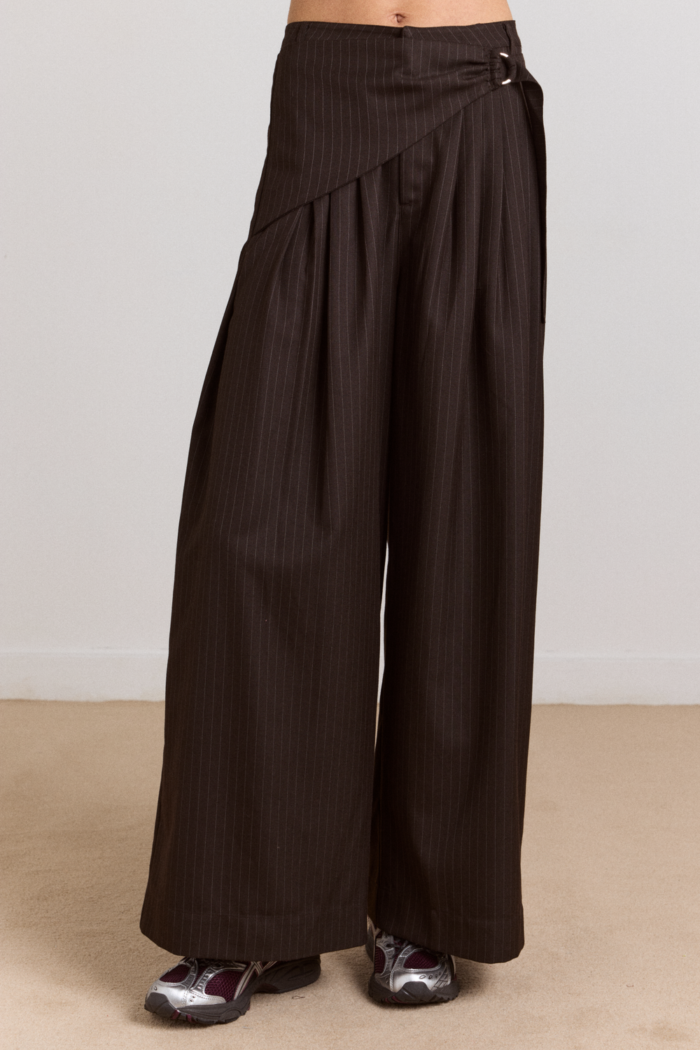 fabia trouser - choc pinstripe