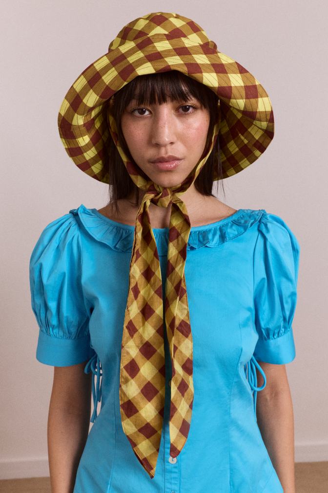 sunhat with tie - avo & choc gingham