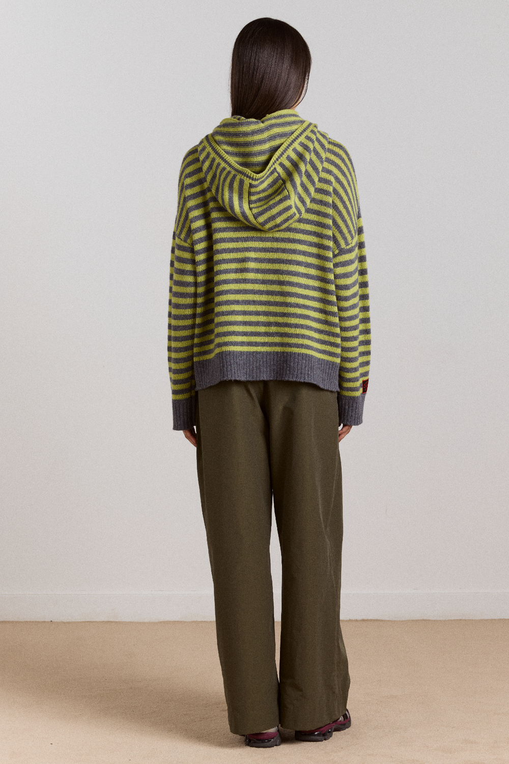 anouk cardigan with removable hood - olive/grey