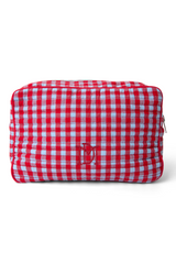 make up bag - blue and red gingham