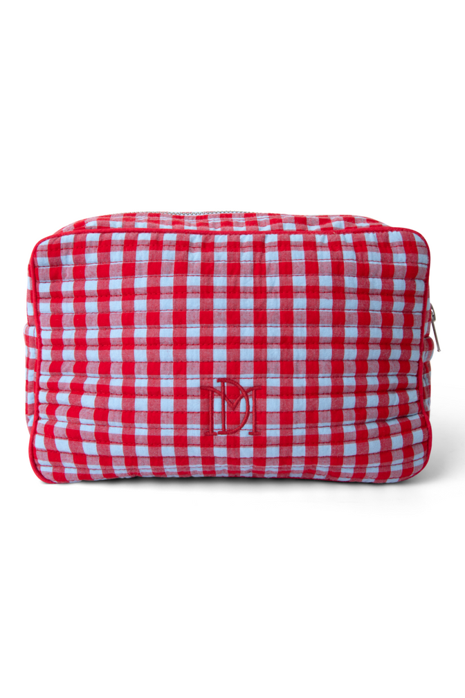 make up bag - blue and red gingham