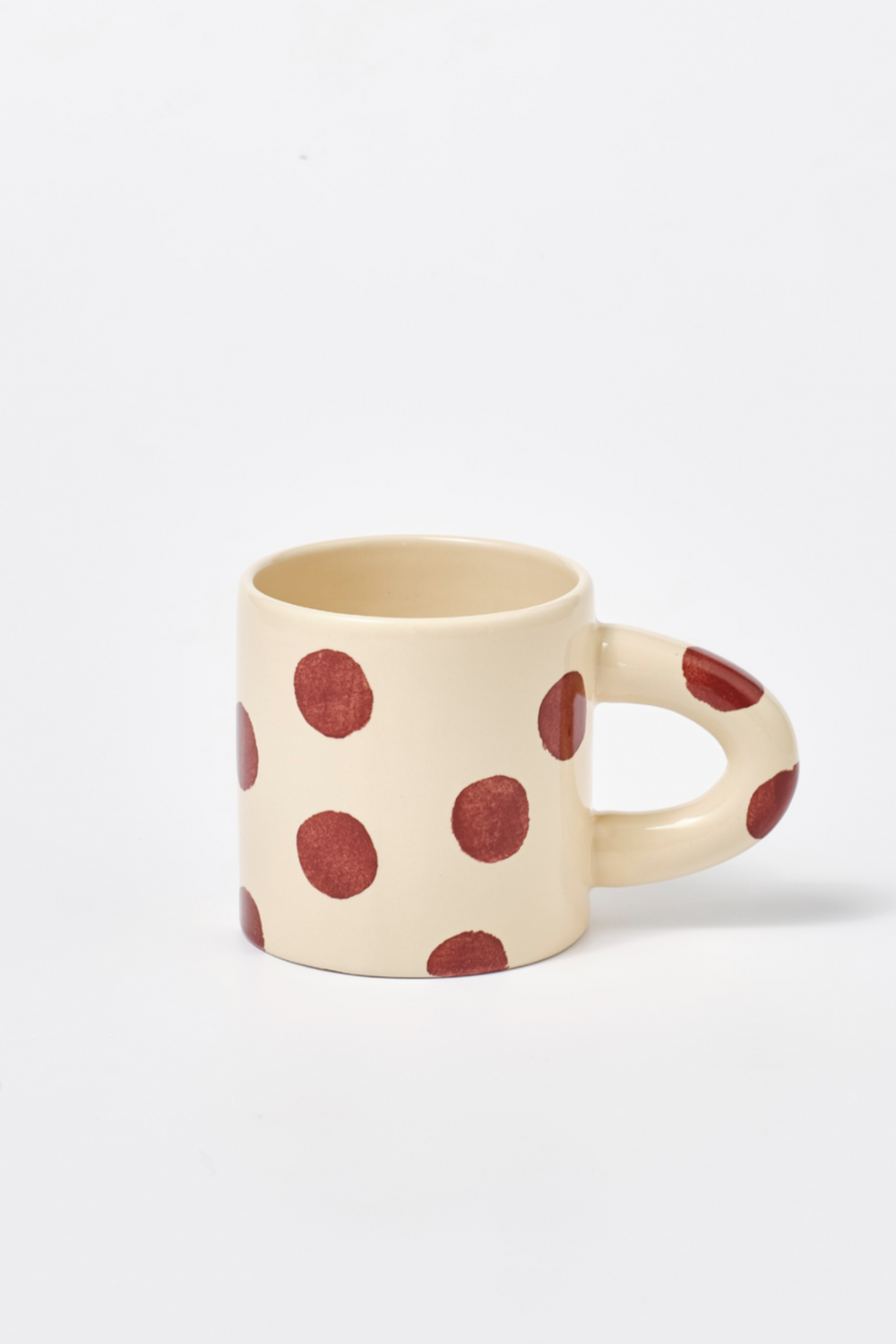 hand painted spot butter yellow burgundy mug