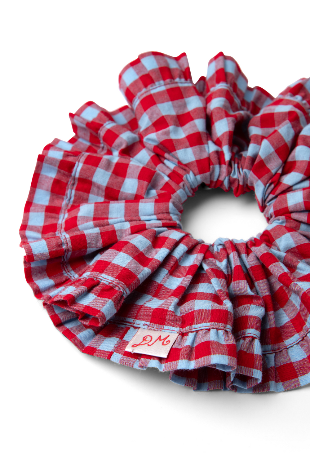 frill edge scrunchie - blue & red gingham