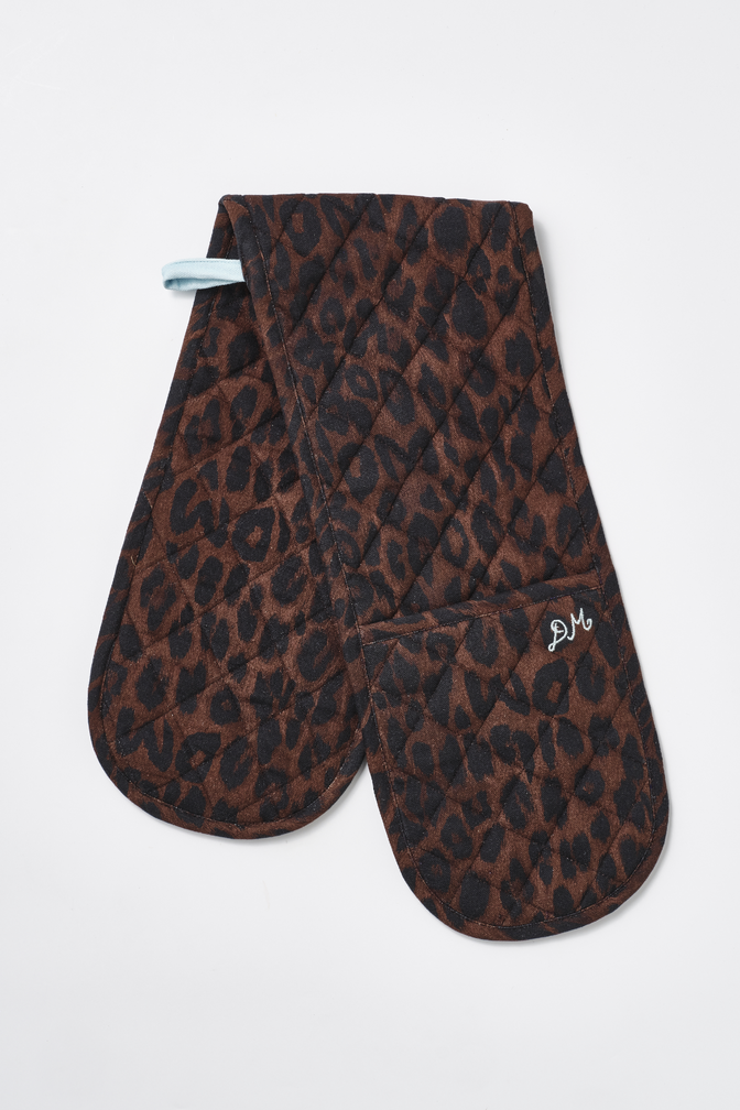 double oven glove - dark leopard
