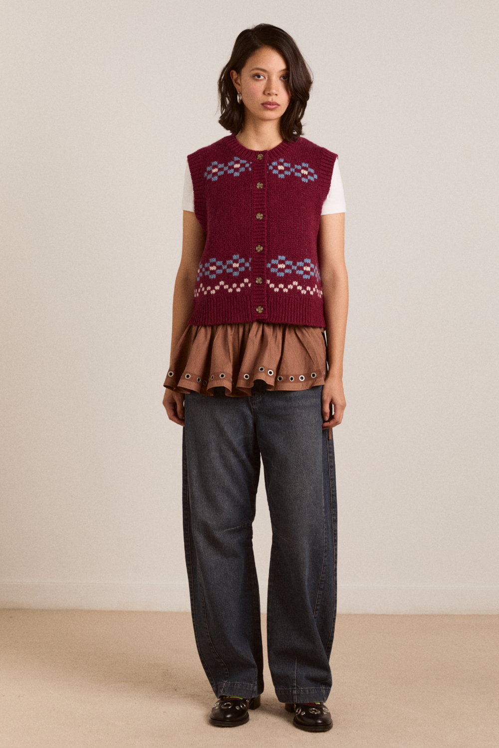 sofie wool vest - novelty intarsia