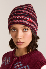 striped turn up beanie - burg / navy