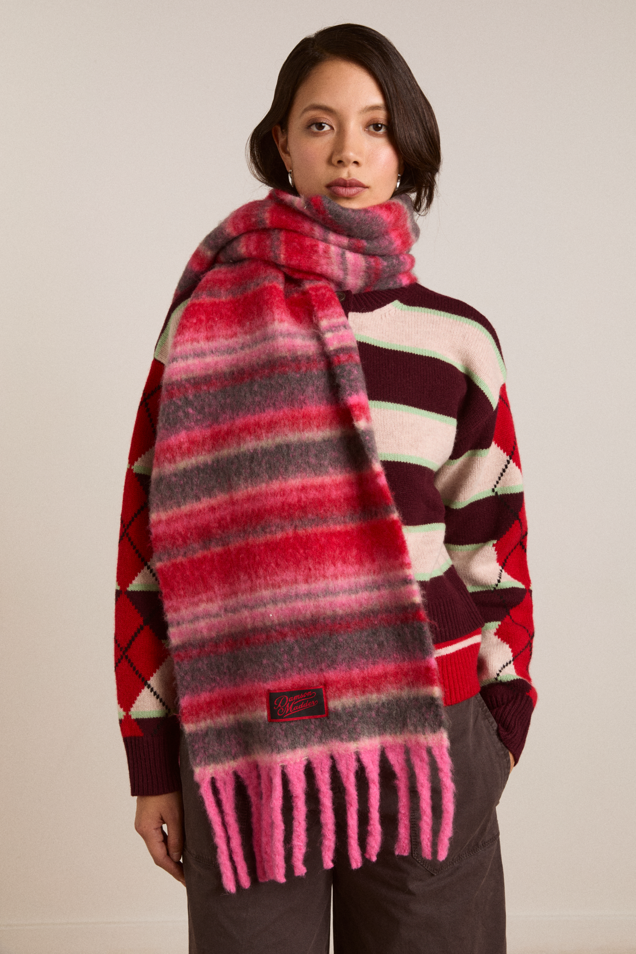 brushed oversized scarf in pink pop stripe – Damson Madder