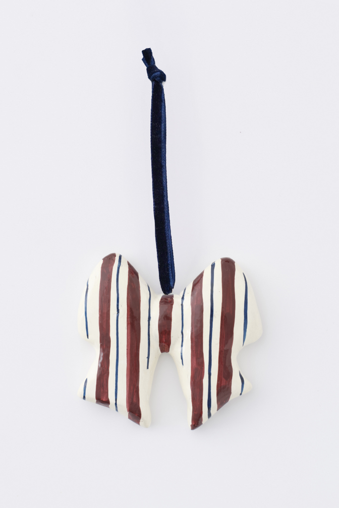 hand painted stripe bow paper-mache decoration