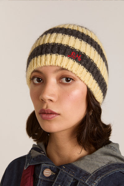 striped beanie - butter/charcoal