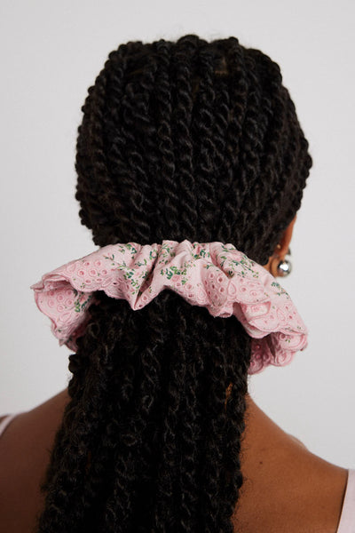 embroidered scrunchie in vintage floral