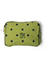 makeup bag- olive/navy spot