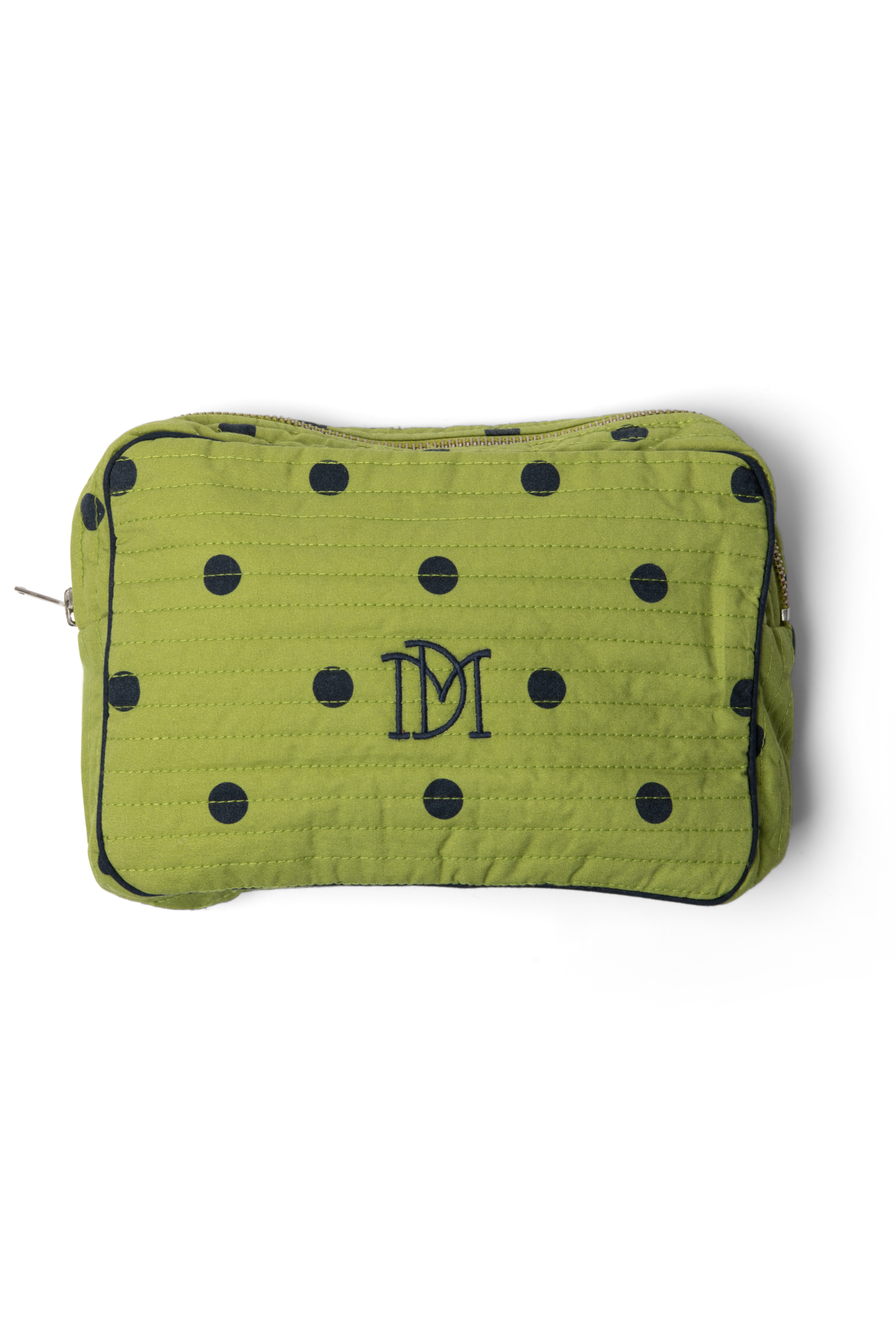 makeup bag- olive/navy spot