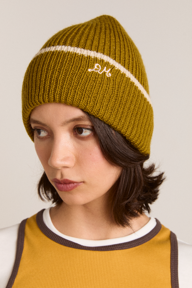 tipped edge beanie - olive