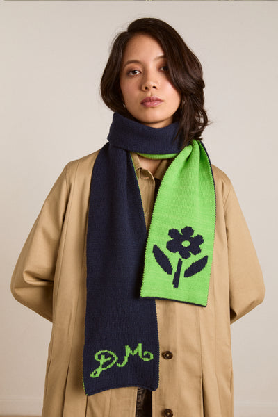 DM reversible jacquard scarf - lime & blue