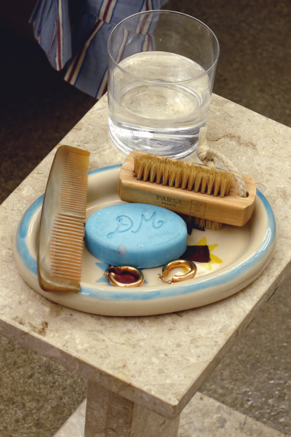 hand painted patchwork motif trinket dish