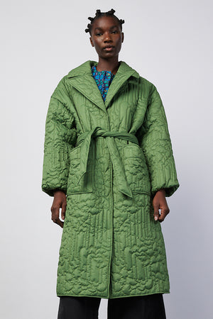 GILDA RECYCLED QUILTED LONG BELTED COAT