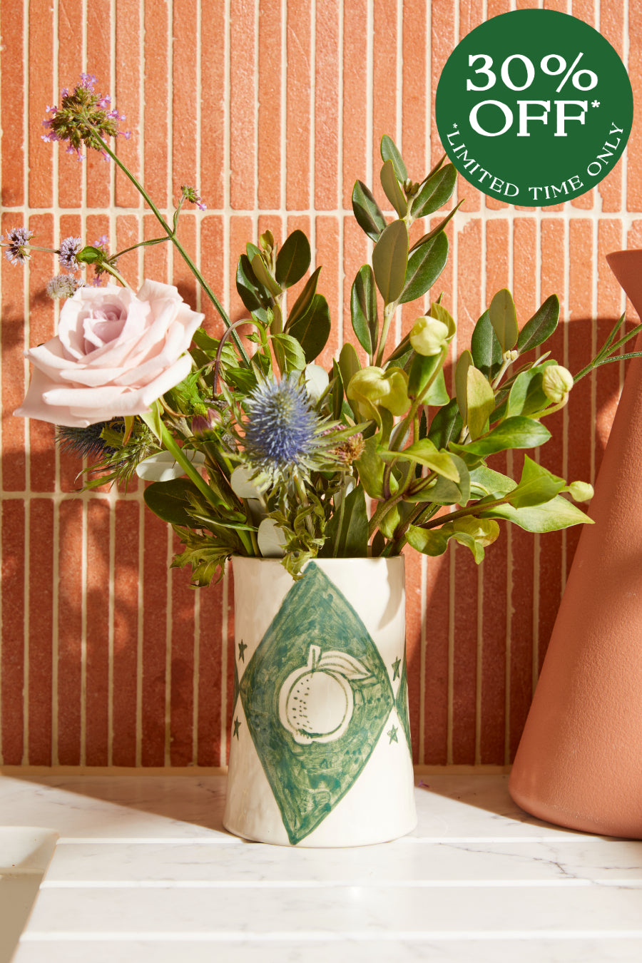 green diamond motif vase