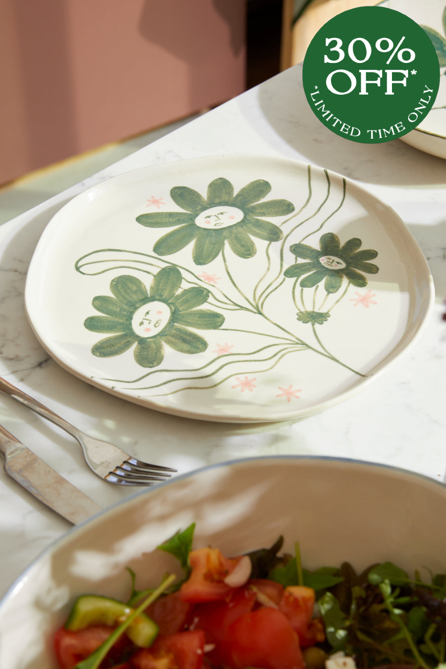 green floral large plate