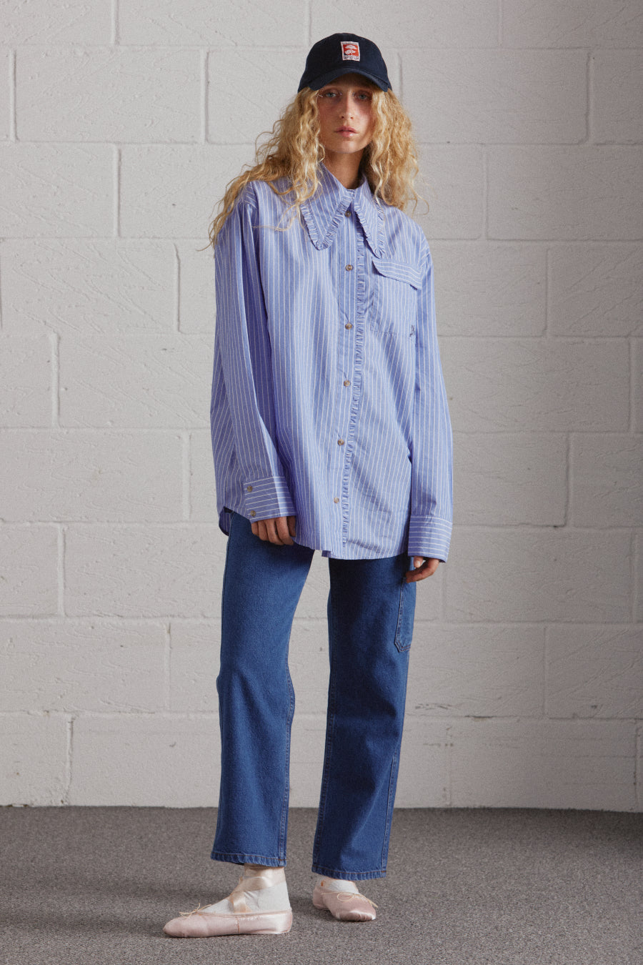 striped ruffle shirt