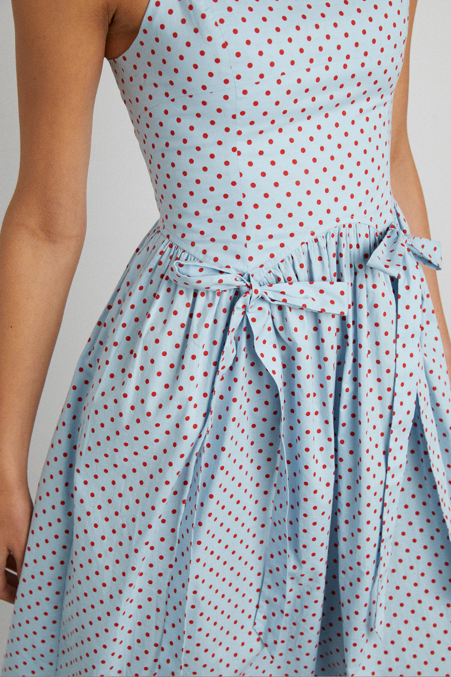 Blue and red polka dot dress best sale