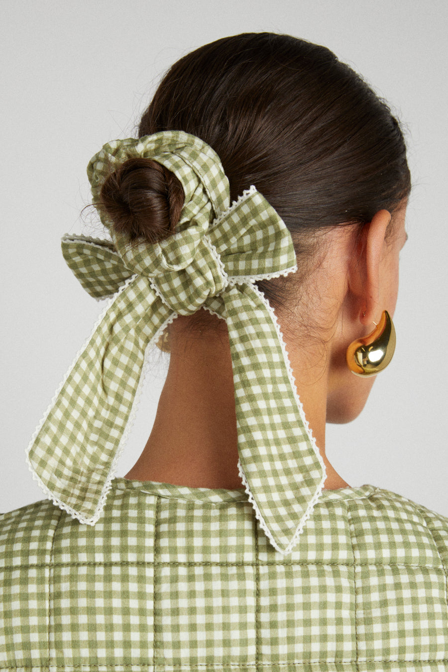 green gingham bow scrunchie